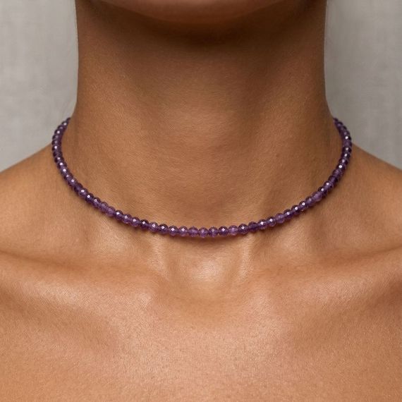 Чокер из камней аметиста ограненного 4 мм, живое фото 1