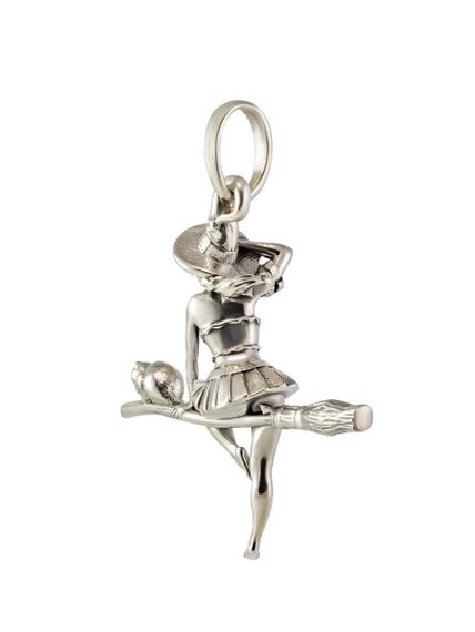 Подвеска «Ведьма на метле» из серебра, вид сзади