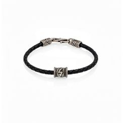 Браслет гайтан из натуральной кожи с руной Соулу мельхиор