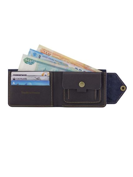 Фото компактного портмоне Всевидящее Око из синей кожи, с наполнением.