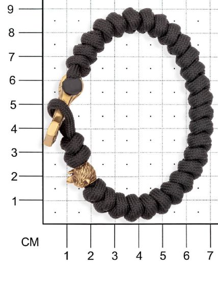 Браслет из чёрного паракорда с шармом Молот тора Bayer и медведем из бронзы, на размерной сетке