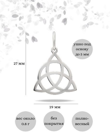 Фото подвески Триглав из серебра, инфографика размеры.