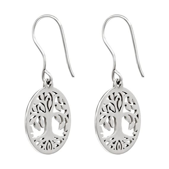 Древо жизни - ювелирные серьги из серебра 925 пробы, вид сзади полубоком
