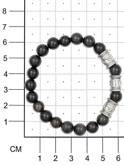 Браслет из натурального обсидиана с рунами Турисаз, Тейваз и Турисаз - Максимальная защита на размерной сетке