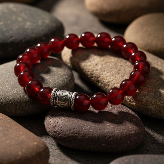 Браслет Денежный импульс из натурального сердолика с руной Феху из мельхиора, живое фото 1