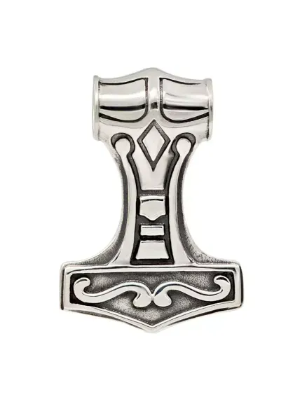 Фото подвески Мьельнир из серебра с руной Альгиз, вид с обратной стороны.