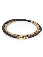 Браслет с набором рун из бронзы на черном кожаном шнуре с замком-крючком