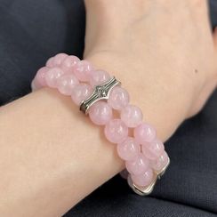 Браслет Всевидящее Око из Мельхиора Двойной с кварцем розовым 8 мм