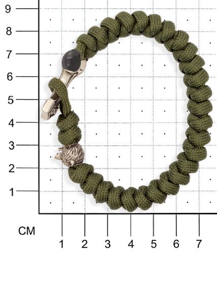 Браслет из зелёного паракорда с шармом Молот тора Bayer и медведем из мельхиора, на размерной сетке