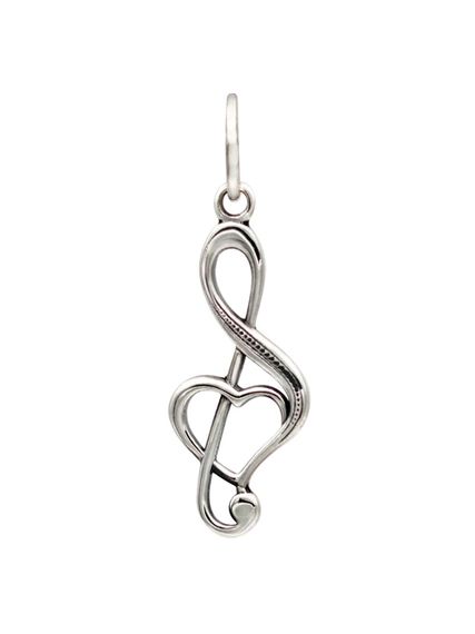 Фото кулона Скрипичный ключ из серебра, вид сзади на белом фоне.