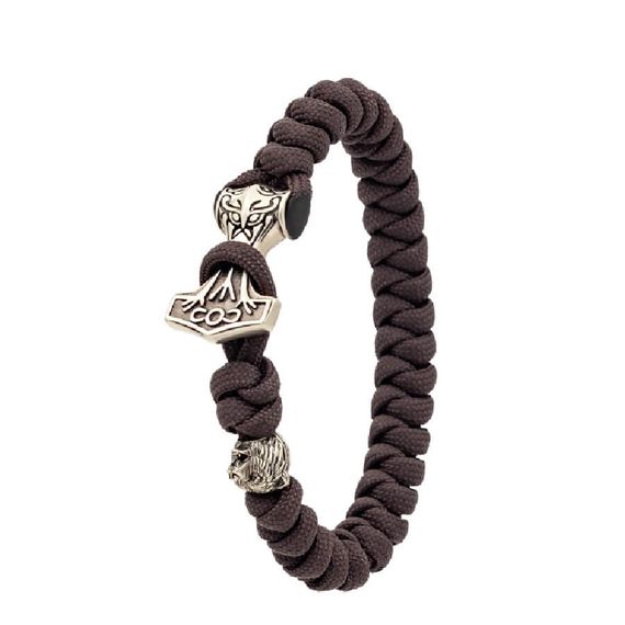 Браслет из тёмно-коричневого паракорда с Молотом тора Bayer и медведем из мельхиора, фото 4