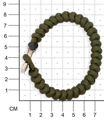 Браслет из зелёного паракорда с шармом Молот тора Bayer из мельхиора, на размерной сетке