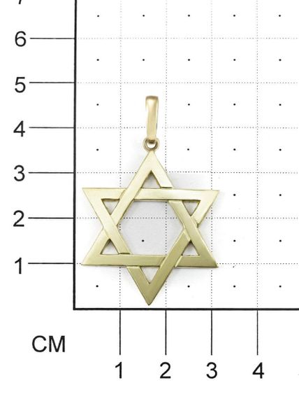 Кулон из бронзового сплава звезда Давида на размерной сетке в масштабе.