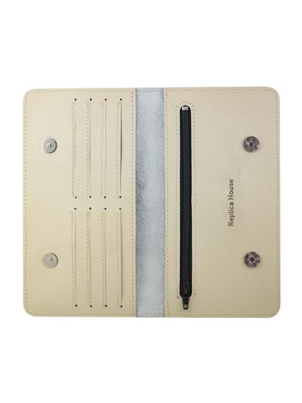 Фото высокого кошелька Сова из молочной кожи, развернутый вид без наполнения.