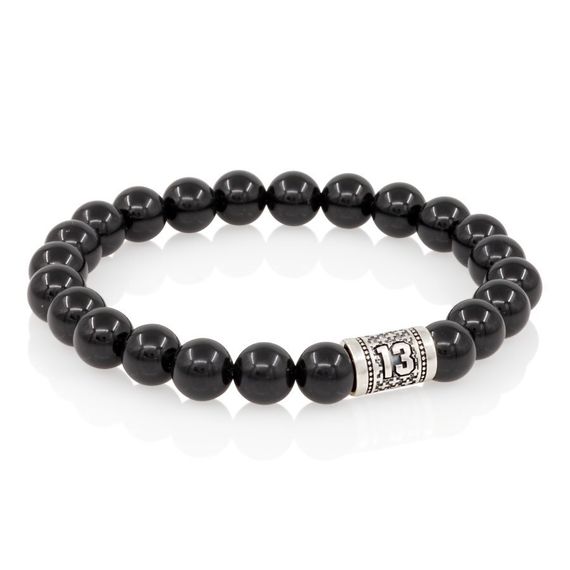 Браслет на руку из натурального черного кварца с шармом число 13, вид сбоку 1
