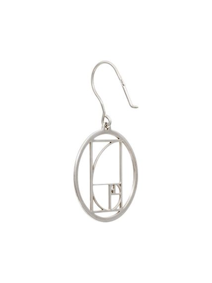 Серьги Золотое сечение Фибоначчи в круге из серебра, правая, вид полубоком крючком вперёд