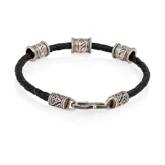 Браслет гайтан черный 3 мм с тремя рунами Феху Мельхиор, вид 2