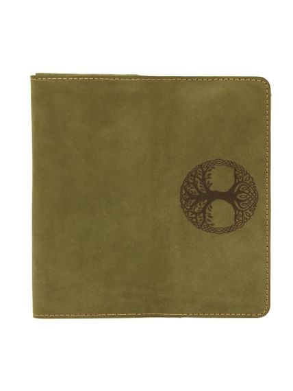 Фото функционального кошелька Древо жизни из светло зеленого нубука, развернутый вид.