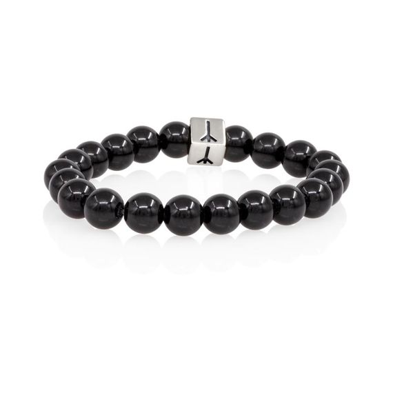 Браслет Защита и уверенность из натурального черного кварца с руной Альгиз в форме куба из серебра 925, вид 3