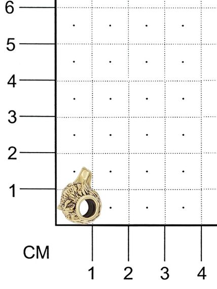 Шарм бусина в виде головы волка, вид на размерной сетке.