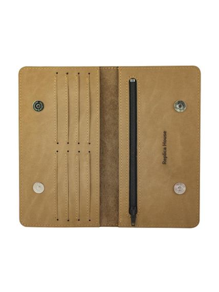 Фото функционального кошелька Классический из коричневого нубука, развернутый вид без наполнения.