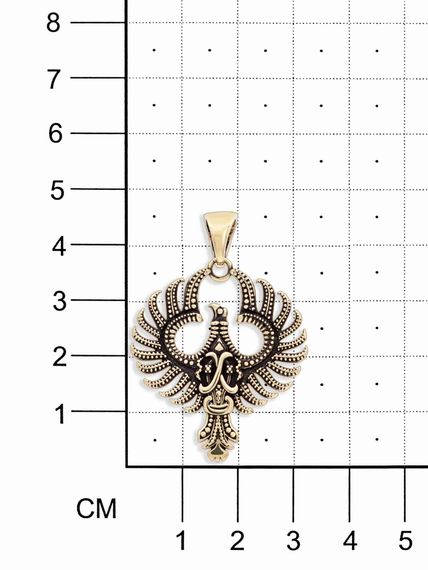 Подвеска двусторонняя Феникс птица из бронзы, на размерной сетке