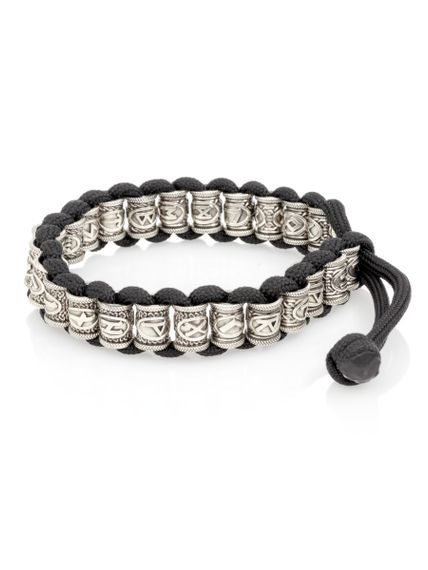 Браслет Набор рун 24 шт. мельхиор на черном паракорде, вид сбоку 1