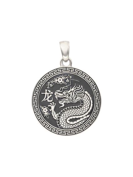 Китайский знак зодиака Дракон подвеска из серебра 925 пробы, вид спереди
