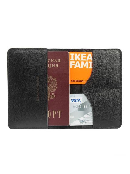 Фото обложка для паспорта Карта черного цвета, вид в развернутом виде с наполнением.