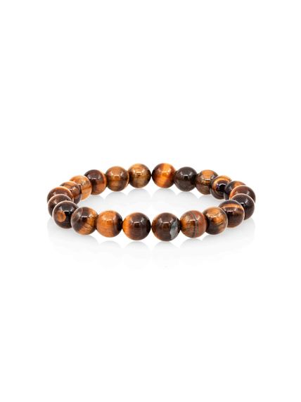 Фото браслета из тигрового глаза 8 мм на белом фоне вид сзади