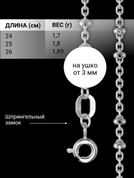 Анклет в плетении Сатурна 2+2 на Кобре с родием из серебра, характеристики