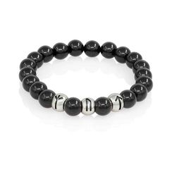 Браслет Защита и сила из натурального кварца черного с рунами Альгиз, Уруз и Тейваз из серебра 925