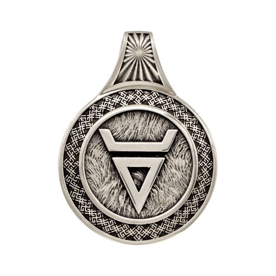 Оберег с символом Велеса и волком большой - подвеска из мельхиора, фото 3