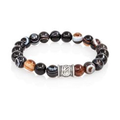 Браслет Денежный импульс из натурального агата глазкового с руной Феху из мельхиора