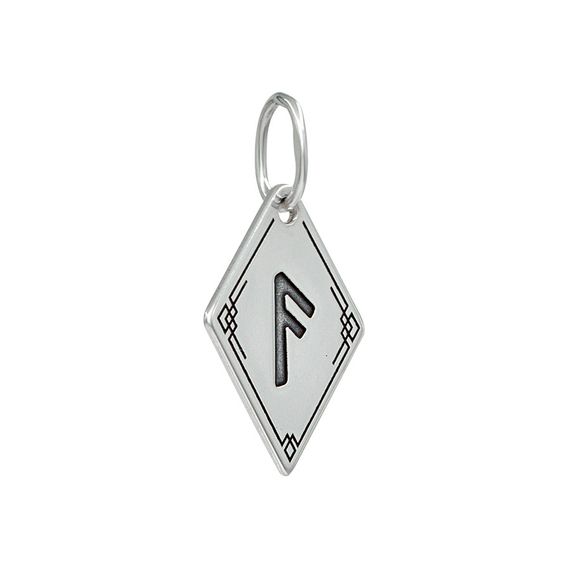 Подвеска Руна Ансуз - кулон из серебра 925, вид спереди полубоком