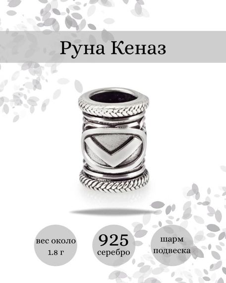 Купите шарм Кеназ из серебра 925 пробы, фото с инфографикой.