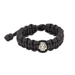 Браслет с шармом Лев из мельхиора - чёрный паракорд