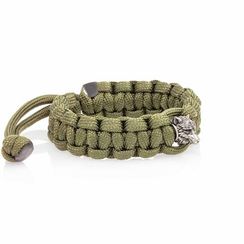 Браслет с шармом Волк из мельхиора - зеленый паракорд