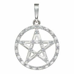Подвеска Пентаграмма в круге из серебра 925 пробы с фианитами
