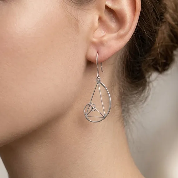 Серьги Золотое сечение Фибоначчи из серебра