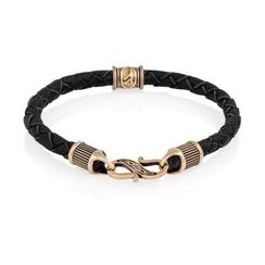 Браслет гайтан черный 5 мм с руной Феху Бронза