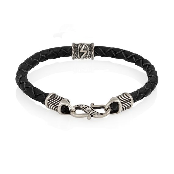 Браслет гайтан из натуральной кожи с руной Соулу мельхиор, фото 2