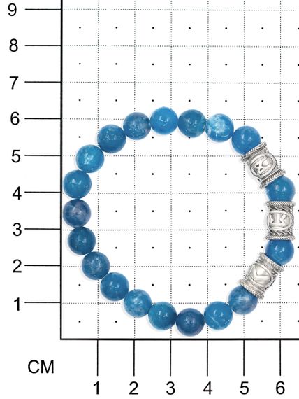 Браслет из натурального апатита с рунами Кеназ, Перт, Манназ - Самореализация на размерной сетке
