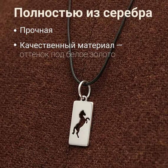 Подвеска Лошадь в прямоугольнике - кулон из серебра 925 пробы, фото 7