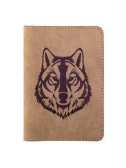 Обложка для паспорта Волк коричневый нубук