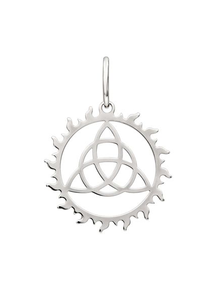 Фото подвески Триглав в солнце из серебра, вид прямо.