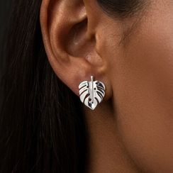 Серьги-пусеты Лист Монстеры из серебра 925 пробы