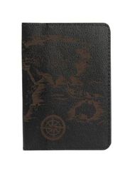 Обложка для паспорта Карта черная кожа