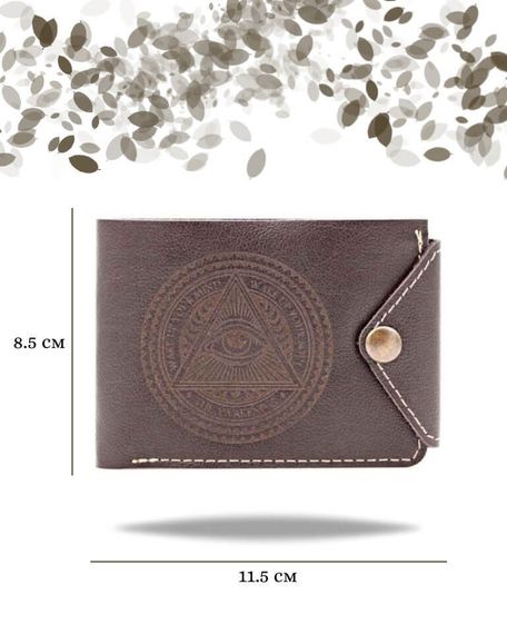Фото функционального портмоне Всевидящее Око из темно-коричневой кожи койот Инфографика Размеры