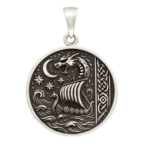 Корабль и дракон - подвеска из мельхиора, фото 1